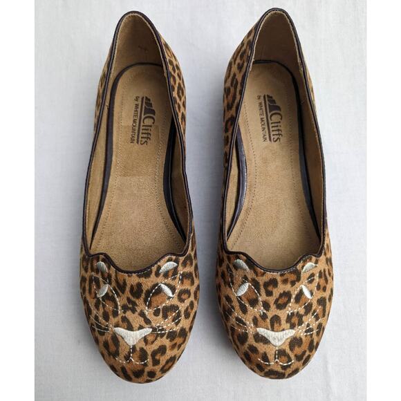 Cliffs By White Mountain Flats Size 8 Roar Leopard Cat Face Shoes Ballet Flat - Picture 2 of 13